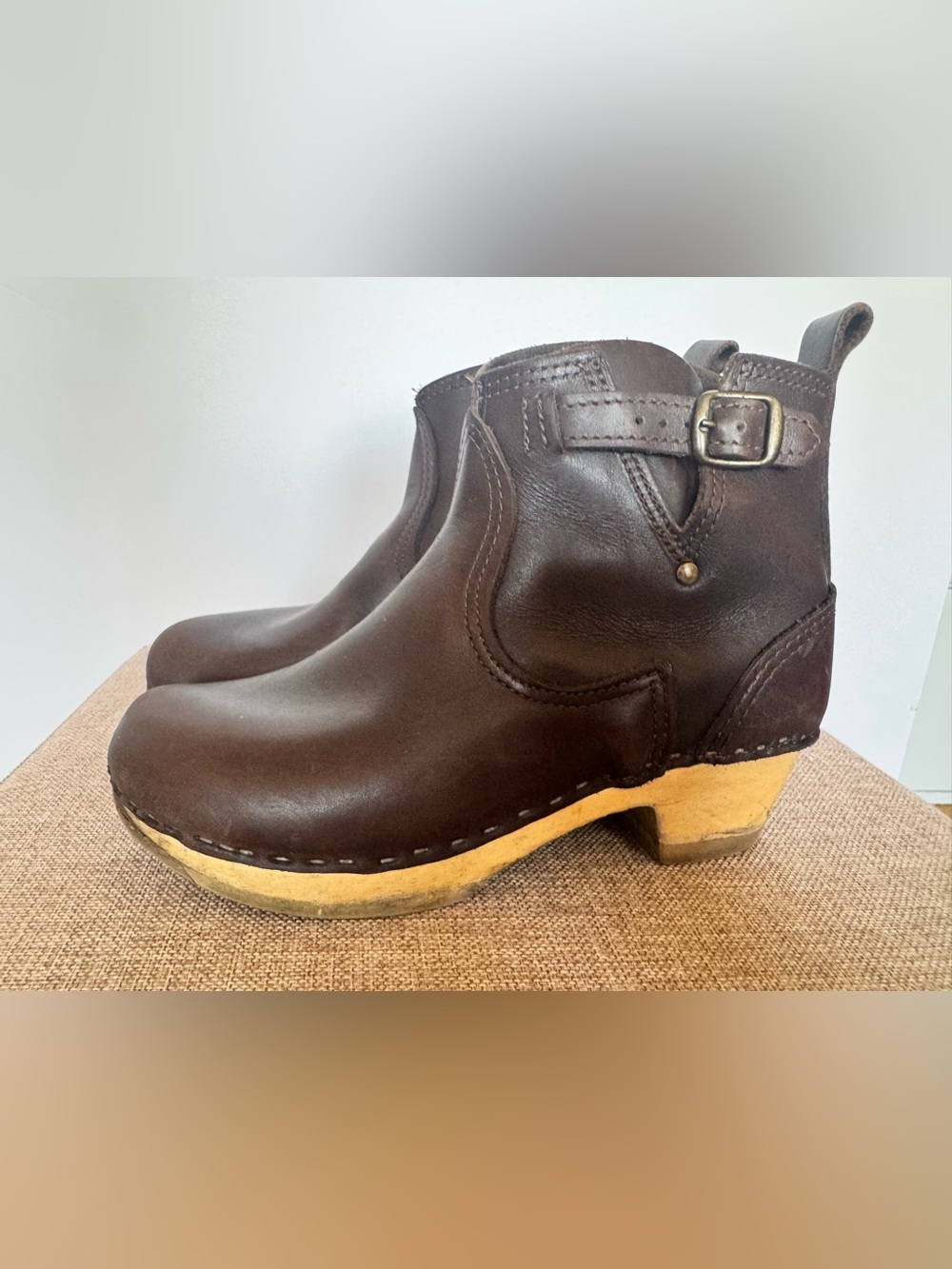 No. 6 Brown Leather Clog Boots